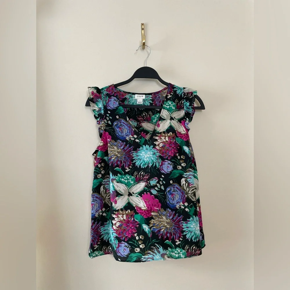 J. CREW Floral Cottagecore Printed Sleeveless Ruffle V-Neck Tank Top Size 8